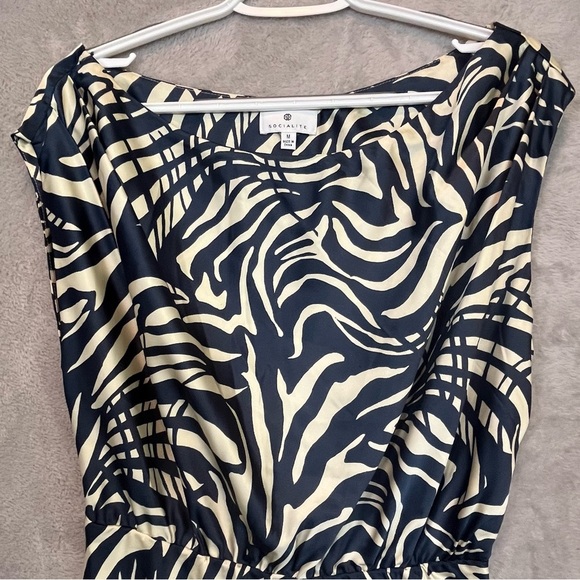 Socialite Midi Dress Blue Cream Geometric Print Bias Cut Size 8 Asymmetric Hem - Picture 4 of 15